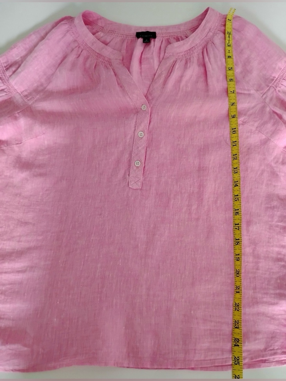 Talbots Bright Pink Linen Henley Peasant Blouse - Like New - Picture 11 of 13